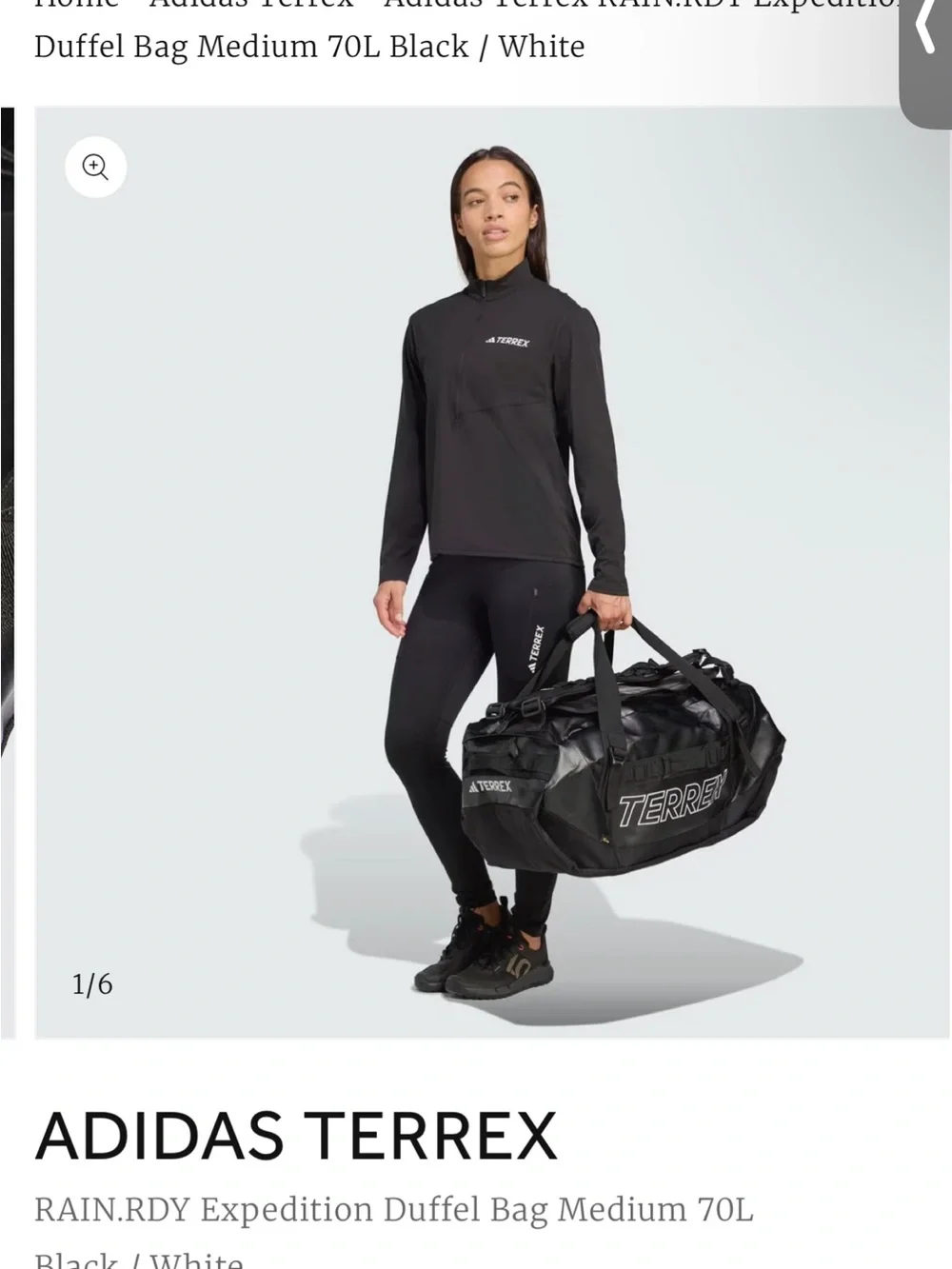 NWT Adidas Terrex Rain.RDY Expedition Duffle Bag Large Black 100L IC5652 Cordura